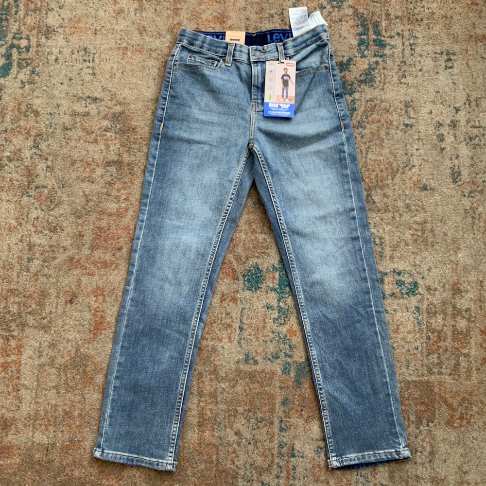 Levis 502 Regular Taper Kids Jeans Size 12 Reg 26x27 Adjustable Waist Blue Denim